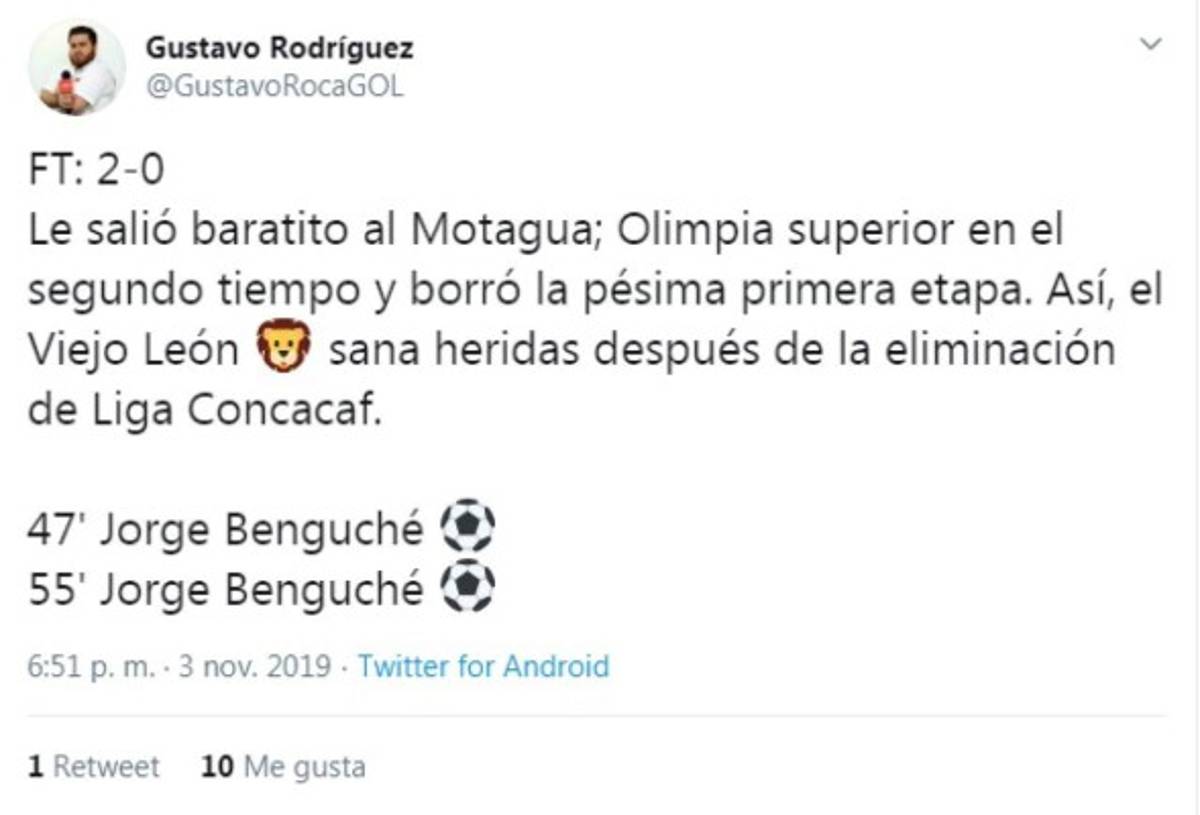 Lo que se dijo en redes sociales tras la victoria de Olimpia ante Motagua