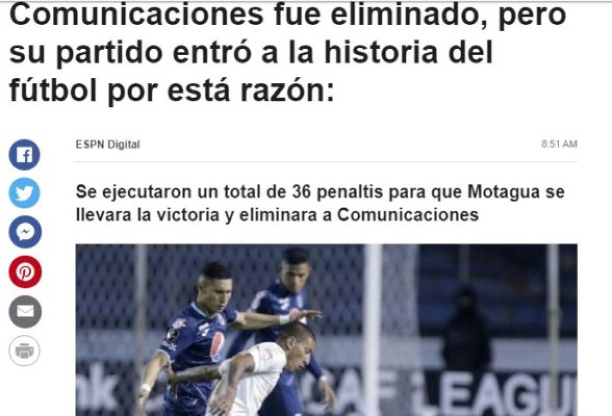 Insólito, asombro, récord: la prensa mundial se sorprende con tanda de penales entre Motagua y Comunicaciones