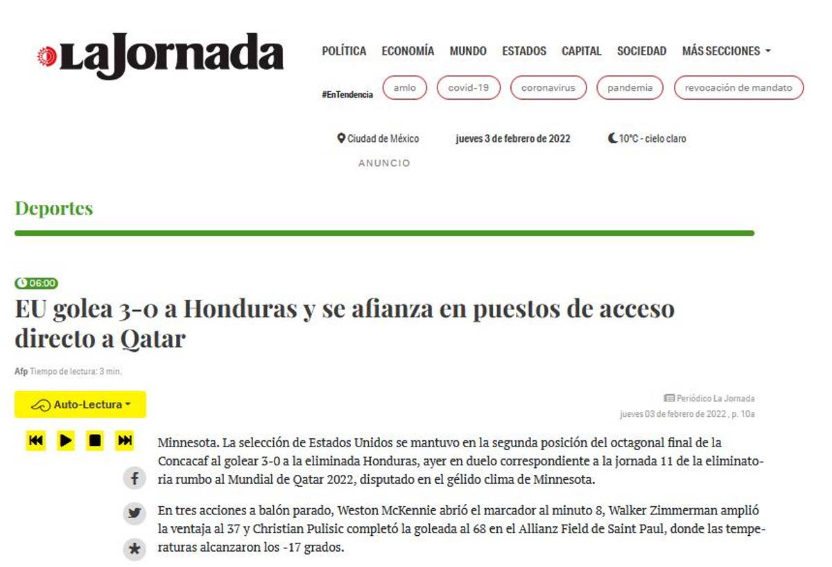 “Trampa mortal y escándalo”: Lo que amaneció diciendo la prensa mundial de la derrota de Honduras ante EUA