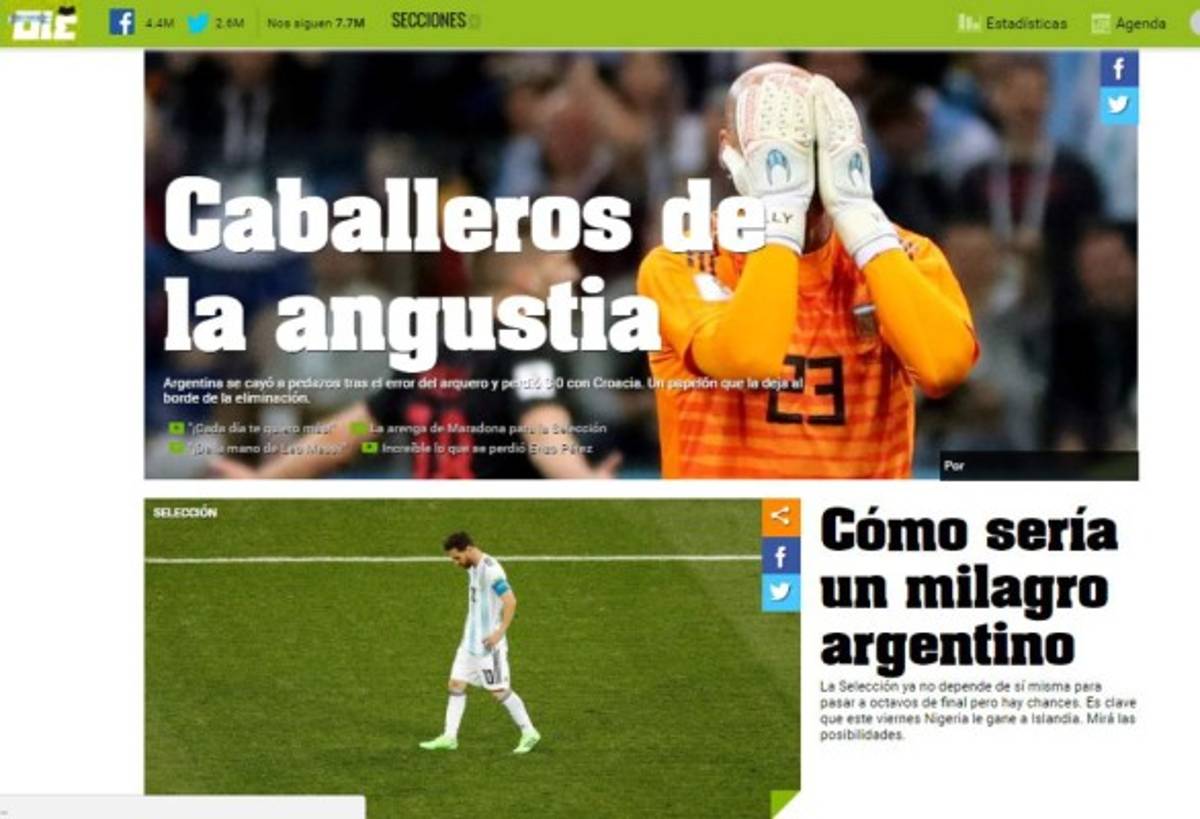 Prensa mundial cataloga de 'ridículo' derrota de Argentina ante Croacia