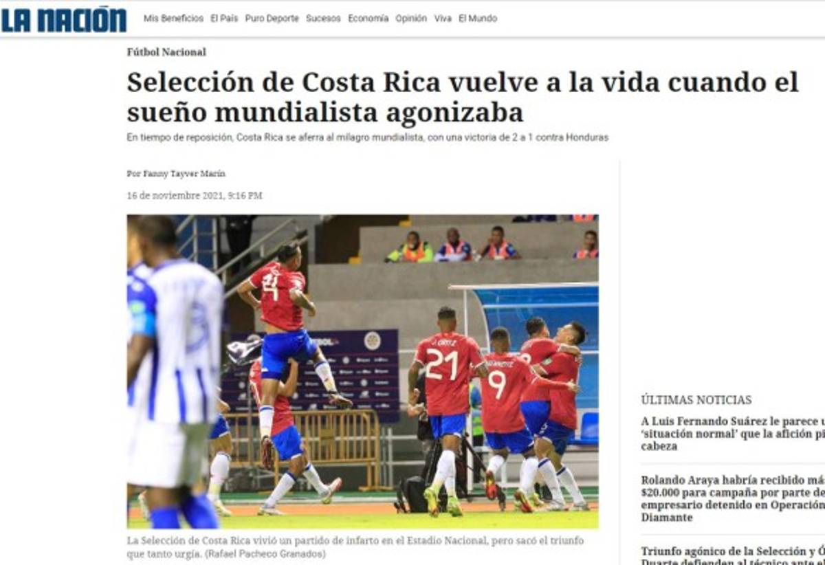 ¡Adiós Qatar, triunfo agónico, Costa Rica sobrevive! Lo que dice la prensa mundial tras el fracaso de la Selección de Honduras