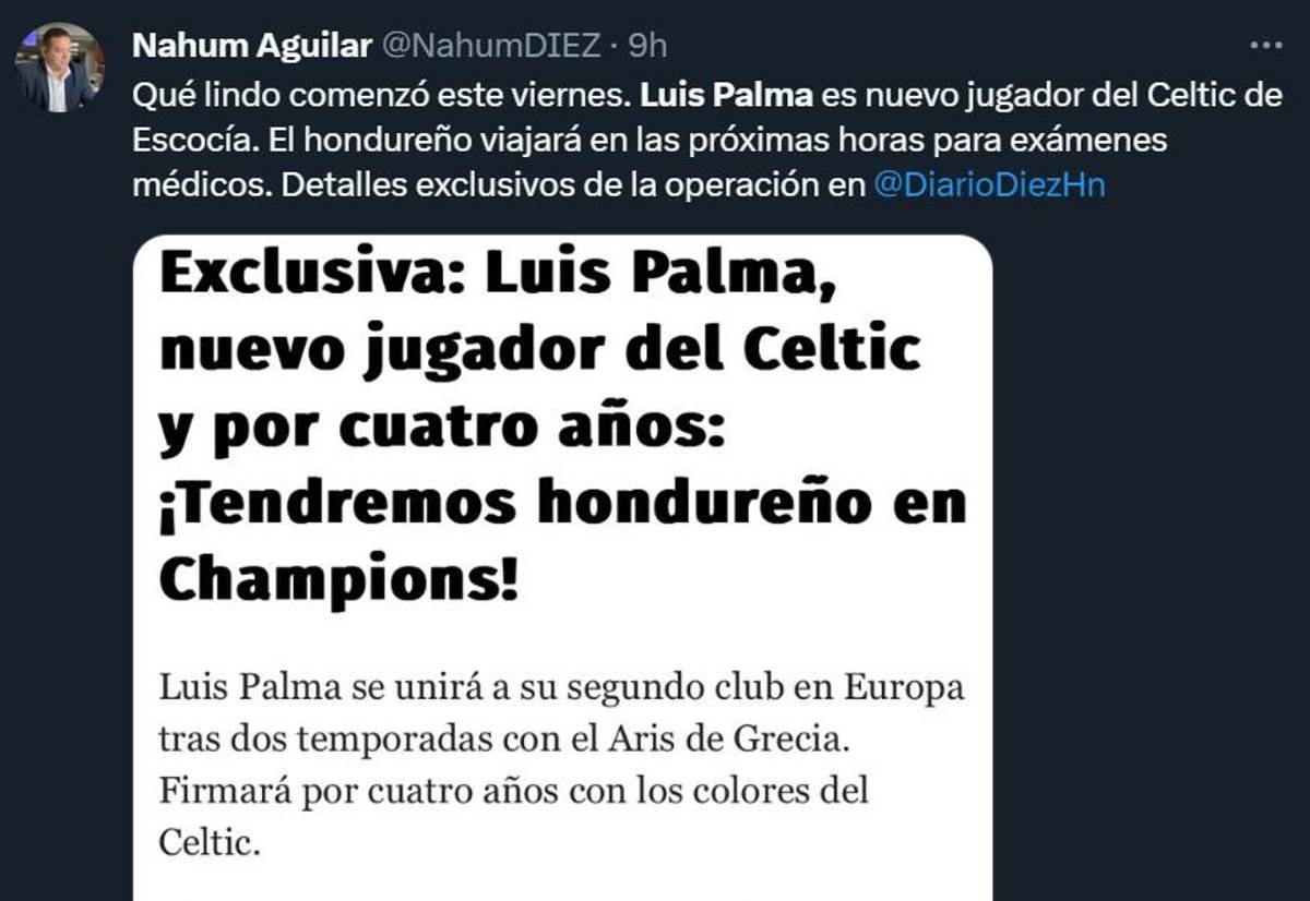 “Luis Palma entre los más caros”, “Jugará Champions League”: La reacción de la prensa al fichaje del hondureño con el Celtic de Escocia