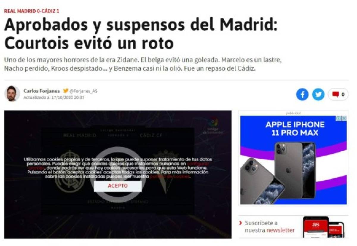 Lo que dijo la prensa mundial sobre el triunfo del Cádiz ante Real Madrid gracias al 'Choco' Lozano
