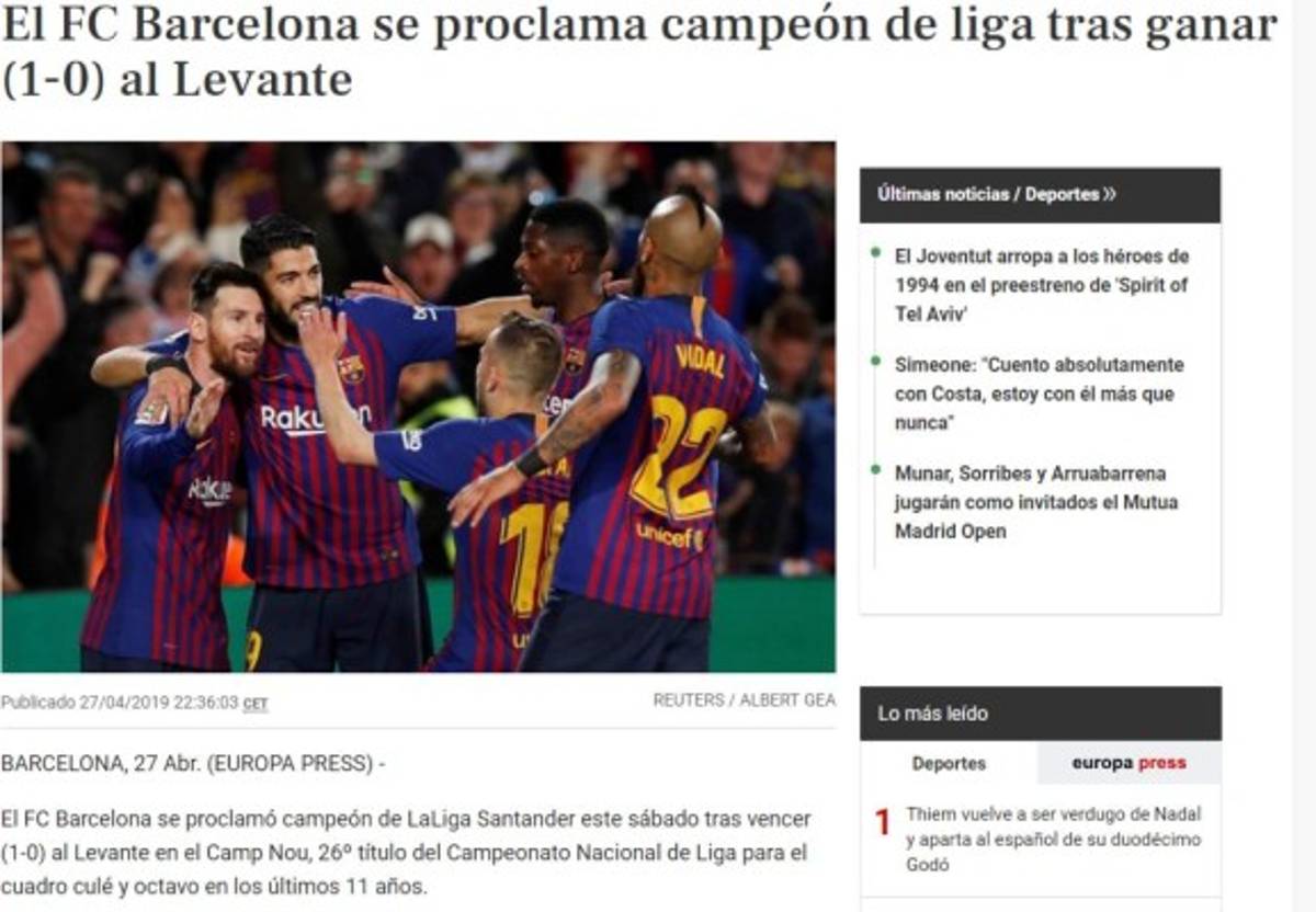 La prensa internacional se rinde a Messi y el Barcelona tras su dominio en España  
