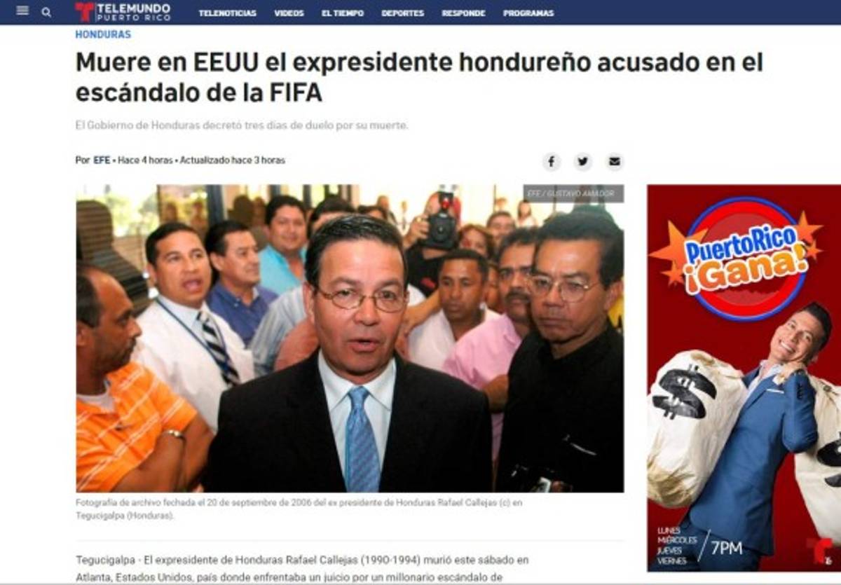 Así reaccionaron medios internacionales tras muerte de Rafael Callejas