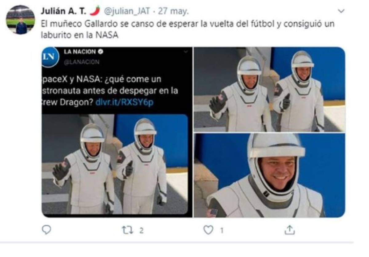 Memes del parecido de Gallardo, DT de River Plate, con un astronauta de la misión de la NASA