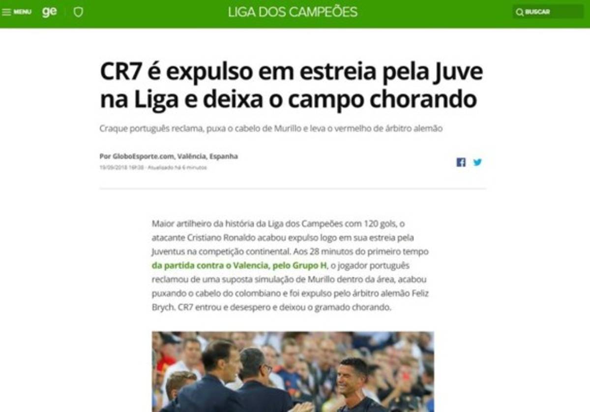 Así destaca prensa internacional expulsión de Cristiano Ronaldo