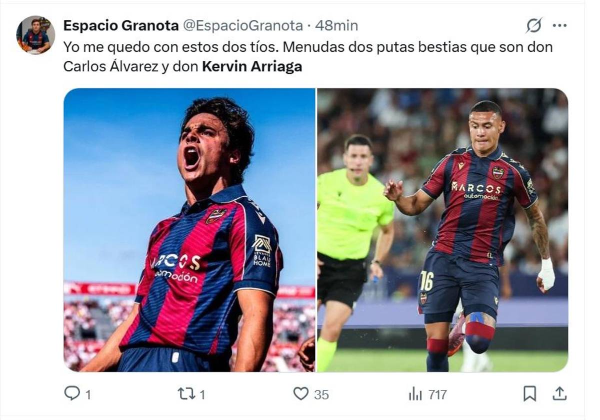 Es dueño del Levante y es una bestia: aficionados explotan tras el gol de Kervin Arriaga en España