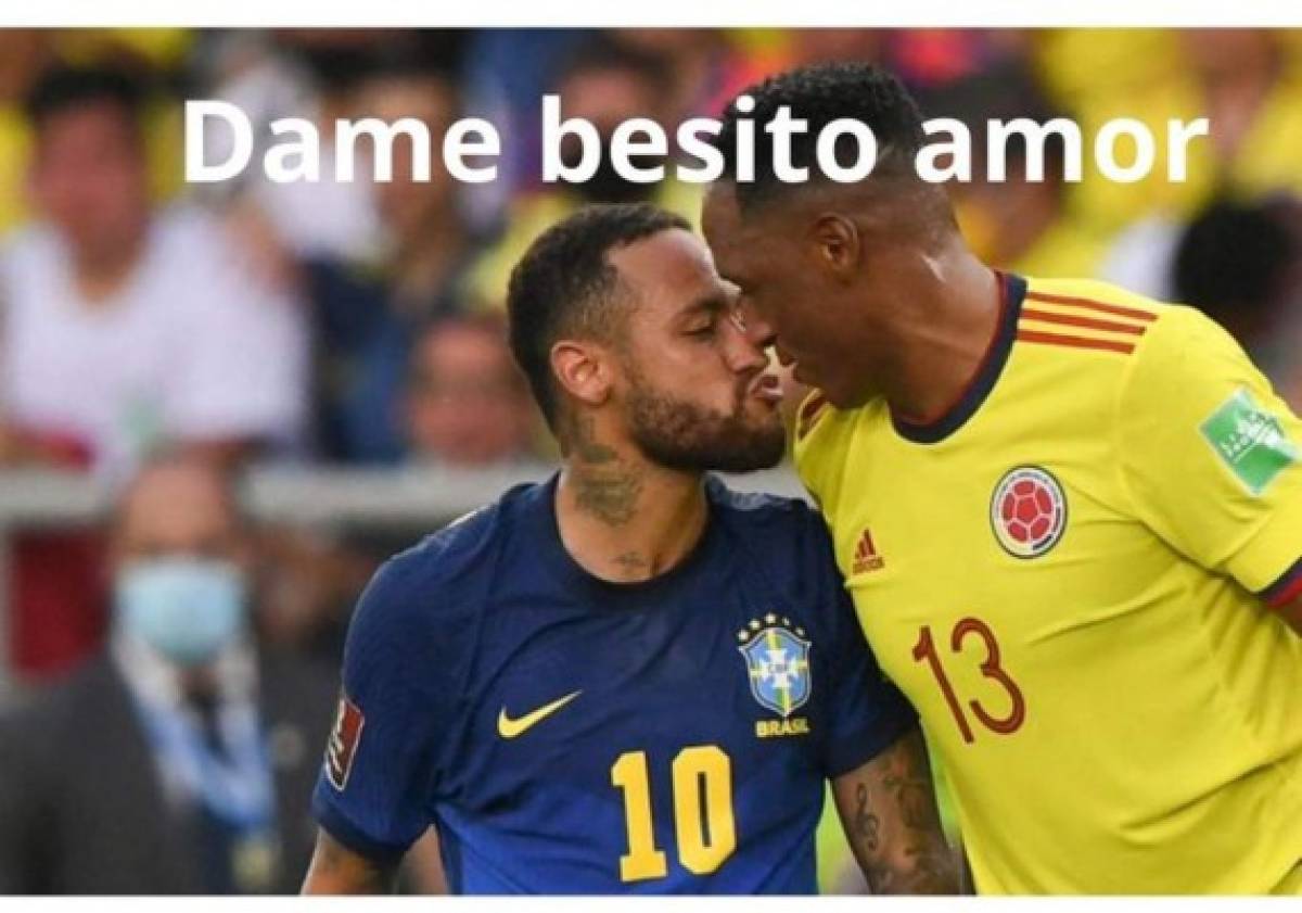 El beso de Neymar a Yerry Mina, protagonista de los memes en el Brasil-Colombia