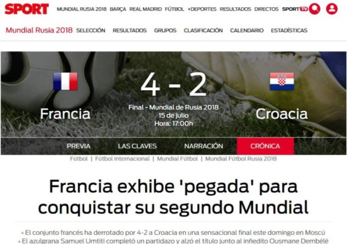 PORTADAS: Así titulan los diarios tras que Francia se corone campeón del mundo