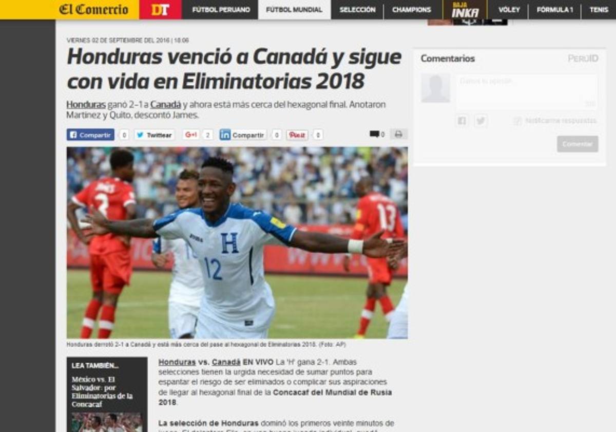La prensa internacional resalta que 'Honduras sigue viva en la Eliminatoria de Concacaf'