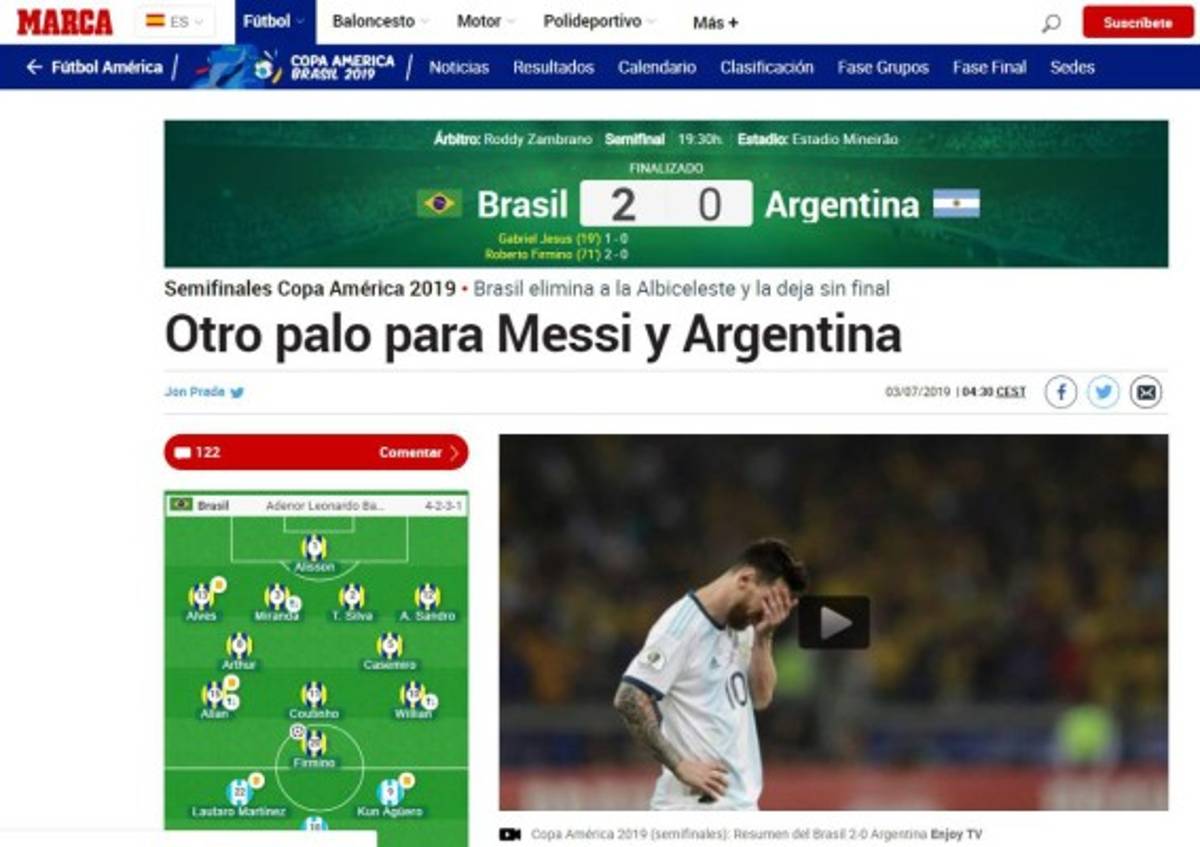 Así reaccionan los medios luego de la eliminación de Argentina ante Brasil