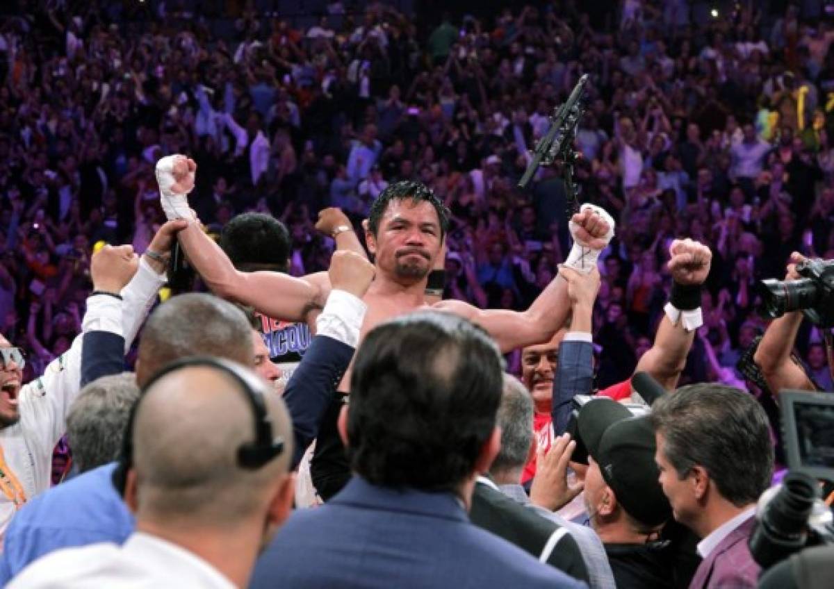 El festejo de Manny Pacquiao tras derrotar a Keith Thurman y el invitado de lujo