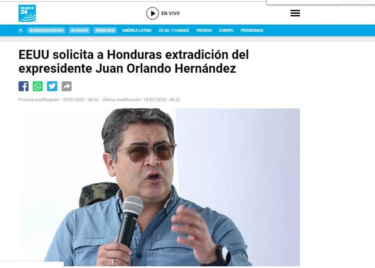 Así lo cuenta el mundo: Medios internacionales informaron la solicitud de extradición de Juan Orlando Hernández