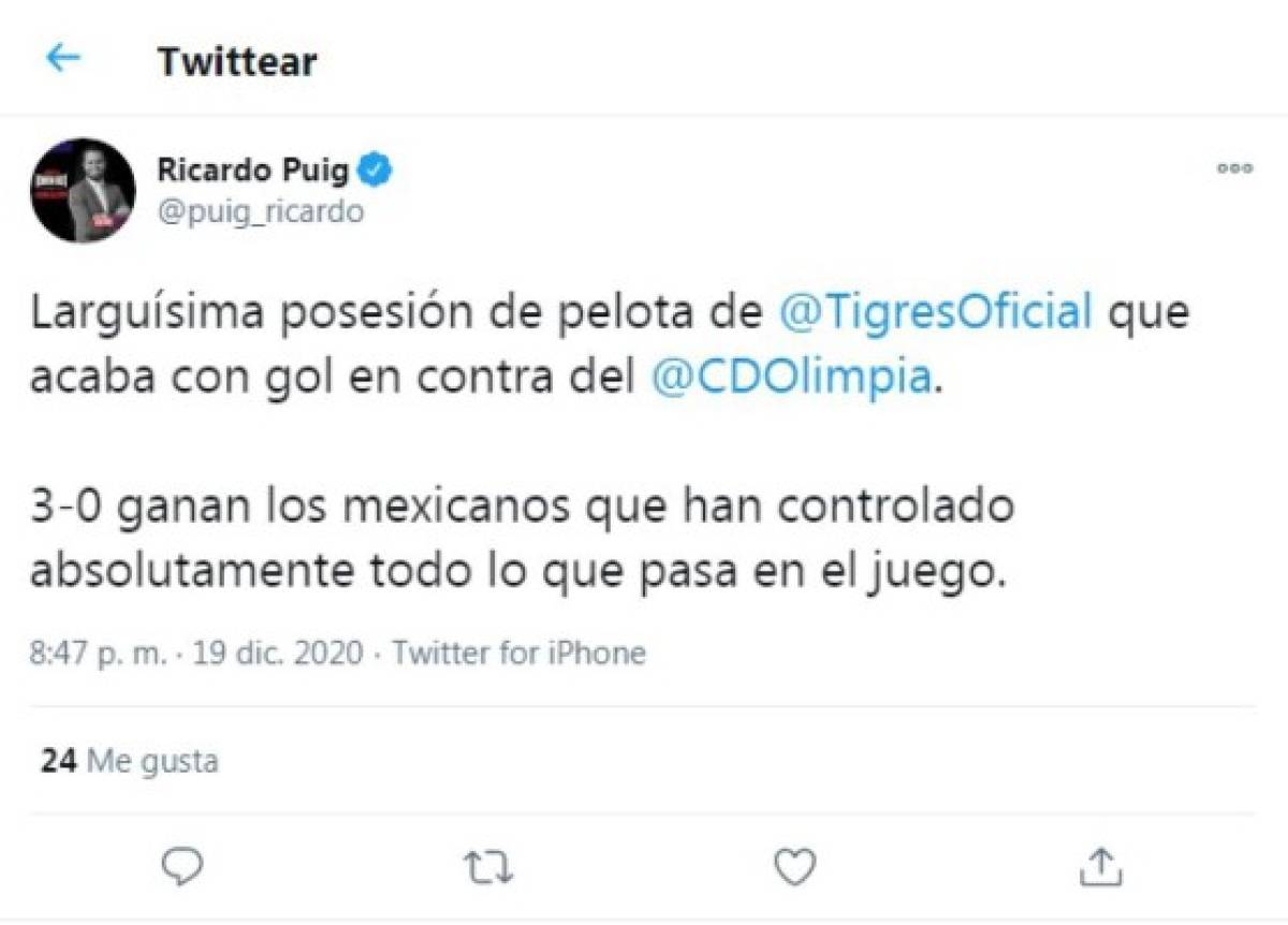 Periodistas mexicanos y hondureños tras el Olimpia-Tigres: 'Los felinos no se despeinaron”