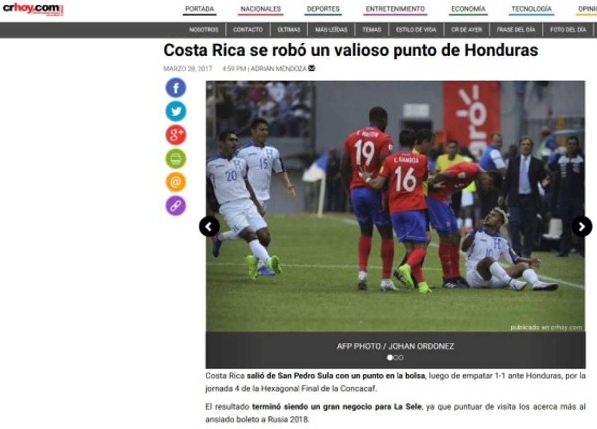 Como 'punto de oro' califica prensa tica empate ante Honduras