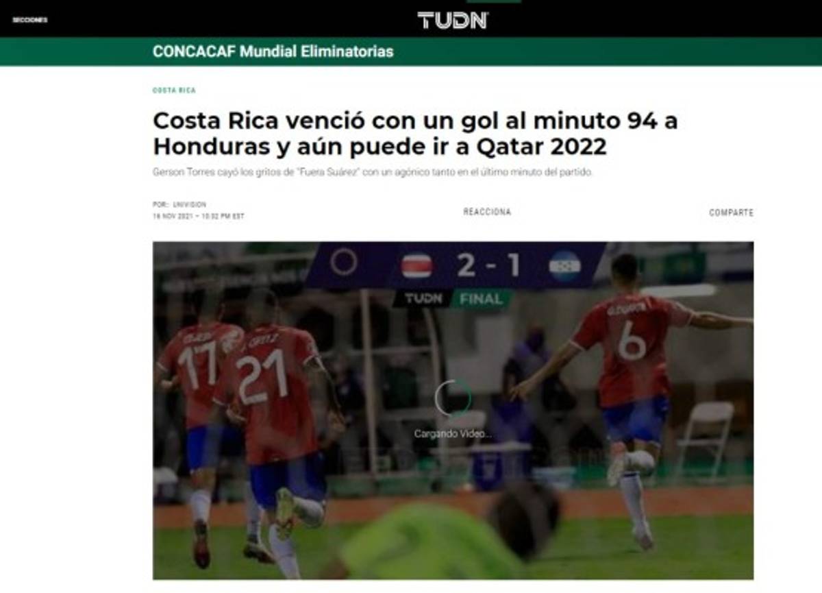 ¡Adiós Qatar, triunfo agónico, Costa Rica sobrevive! Lo que dice la prensa mundial tras el fracaso de la Selección de Honduras