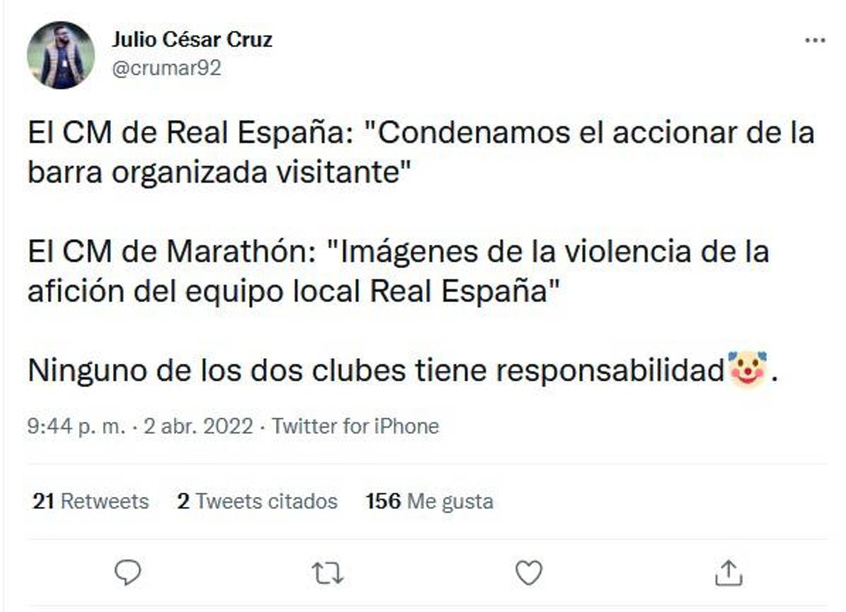 “Terrible” y “clásico manchado”: La prensa internacional y periodistas sobre los incidentes en el Real España-Marathón