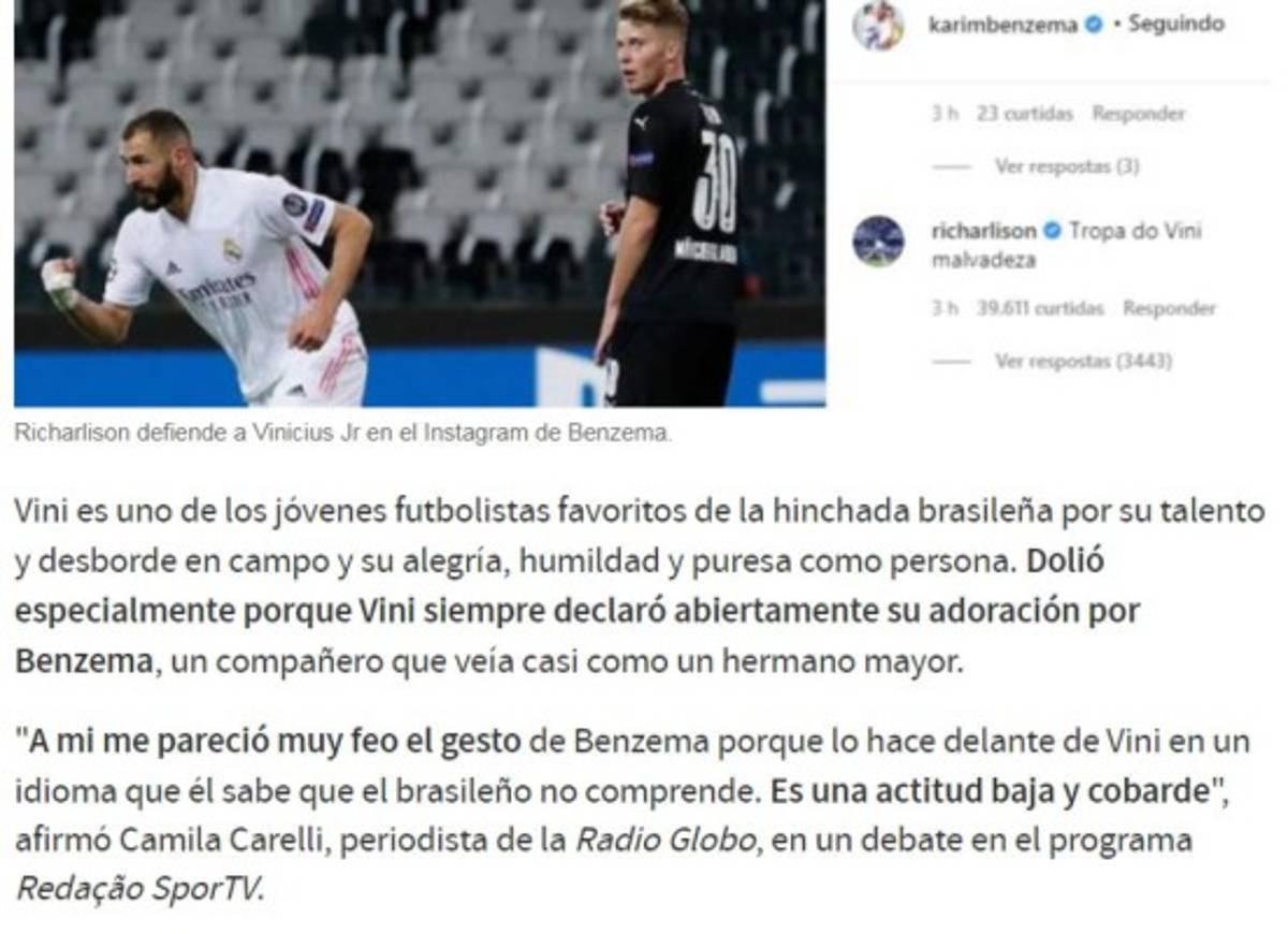 'Benzema fue antiético, cobarde y ridículo': La prensa de Brasil e internacional sobre el ataque a Vinicius   