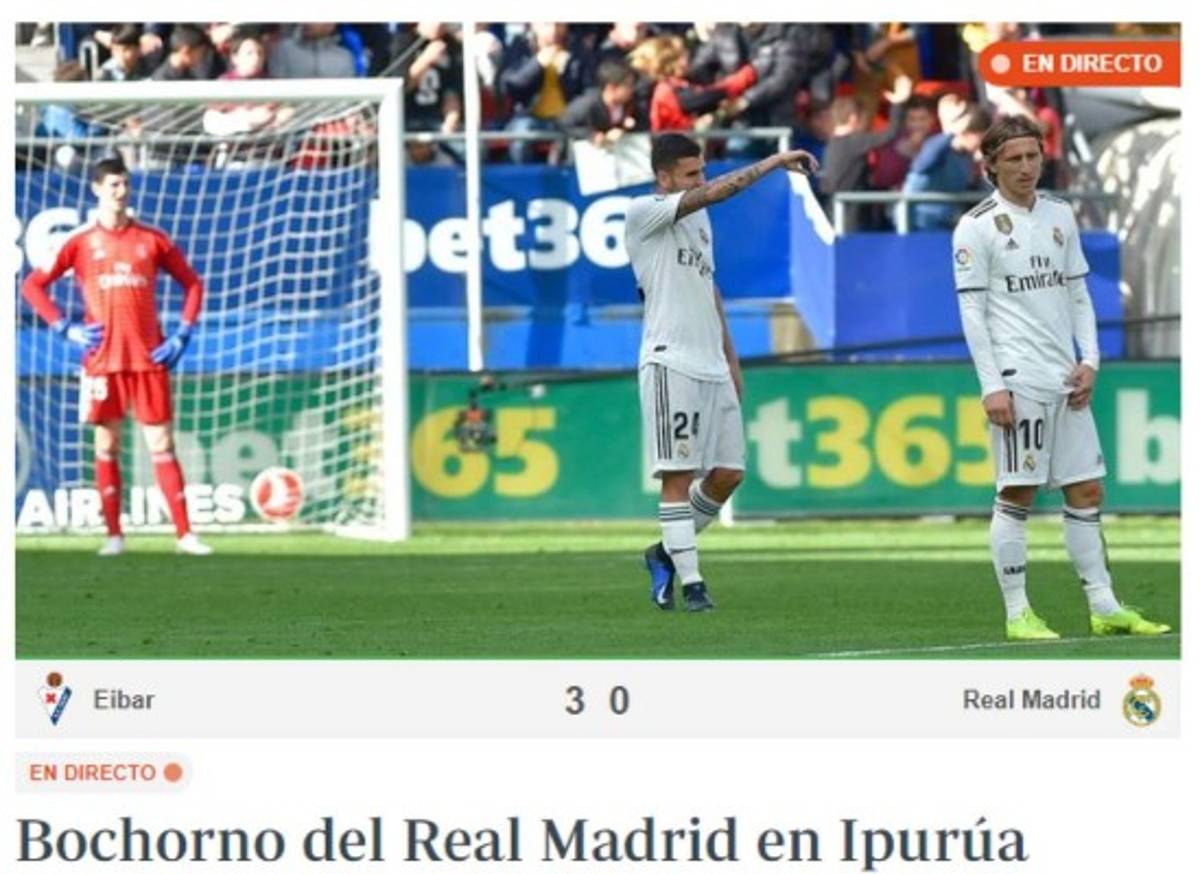 ''Bochorno'', así se come la prensa al Real Madrid tras recibir paliza del Eibar