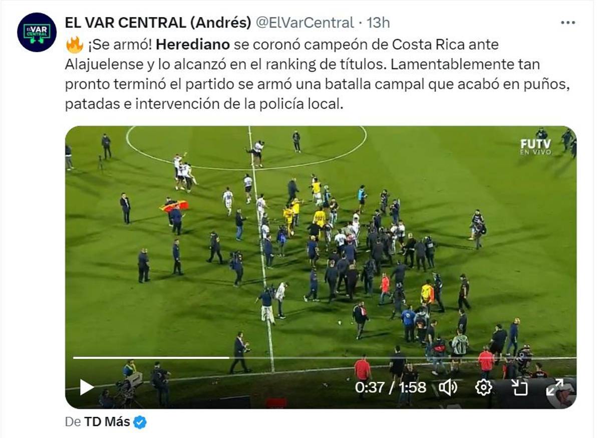 “Vergüenza, malos perdedores”, la escandalosa pelea en la final entre Alajuelense y Herediano en Costa Rica le dio la vuelta al mundo