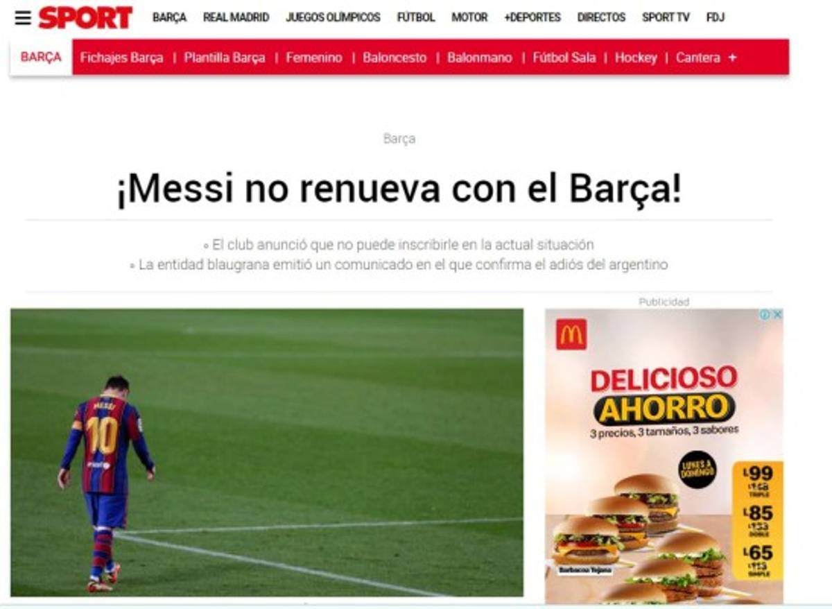 ¡Estalló un verdadero bombazo! Reacción de la prensa mundial ante la marcha de Messi del Barcelona