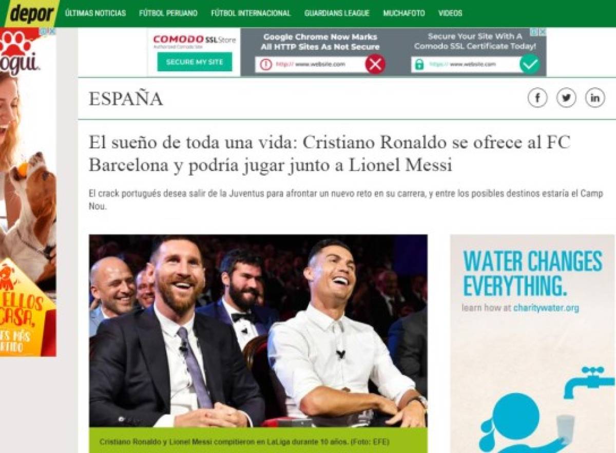 Cristiano Ronaldo y Messi juntos, un sueño de toda la vida: La prensa mundial sobre el bombazo de CR7 al Barcelona