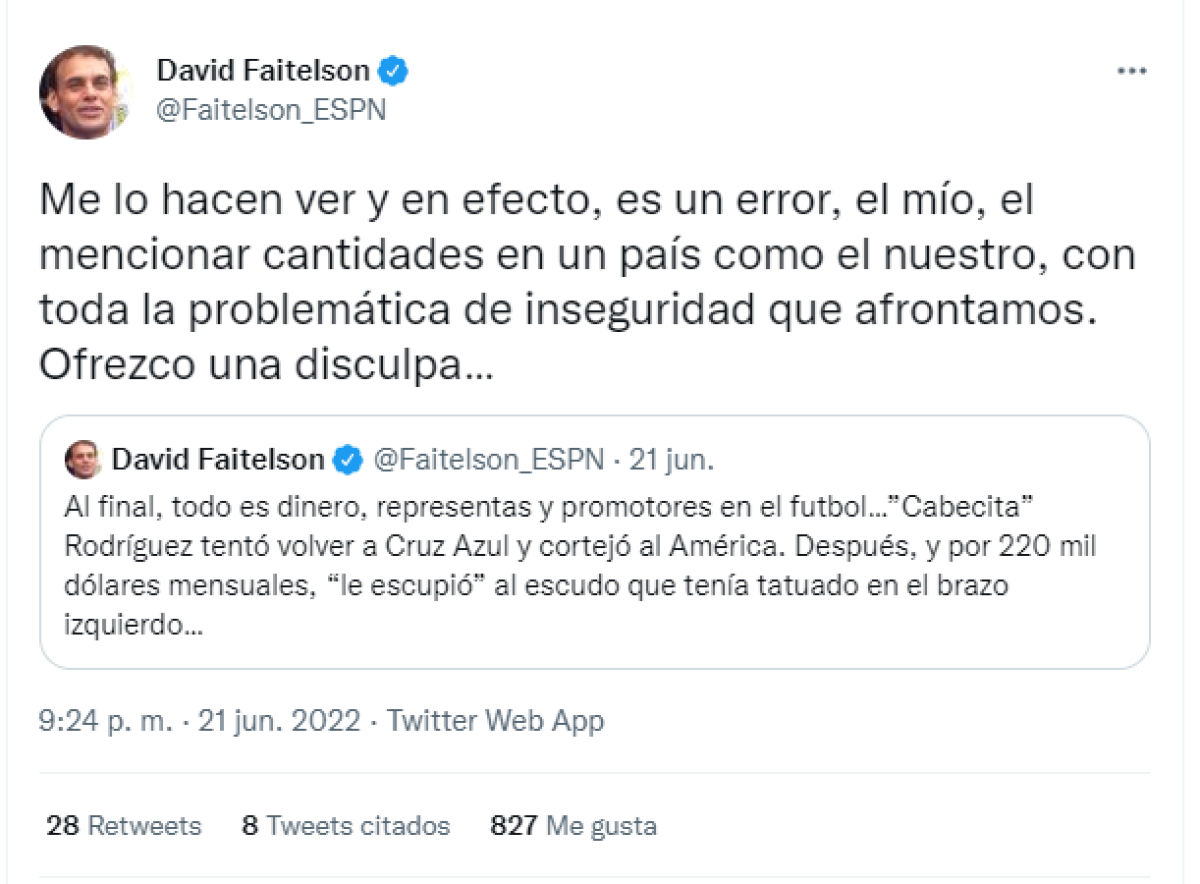 David Faitelson revela el jugoso salario que tendrá el ‘Cabecita’ Rodríguez en el América y luego pide disculpas