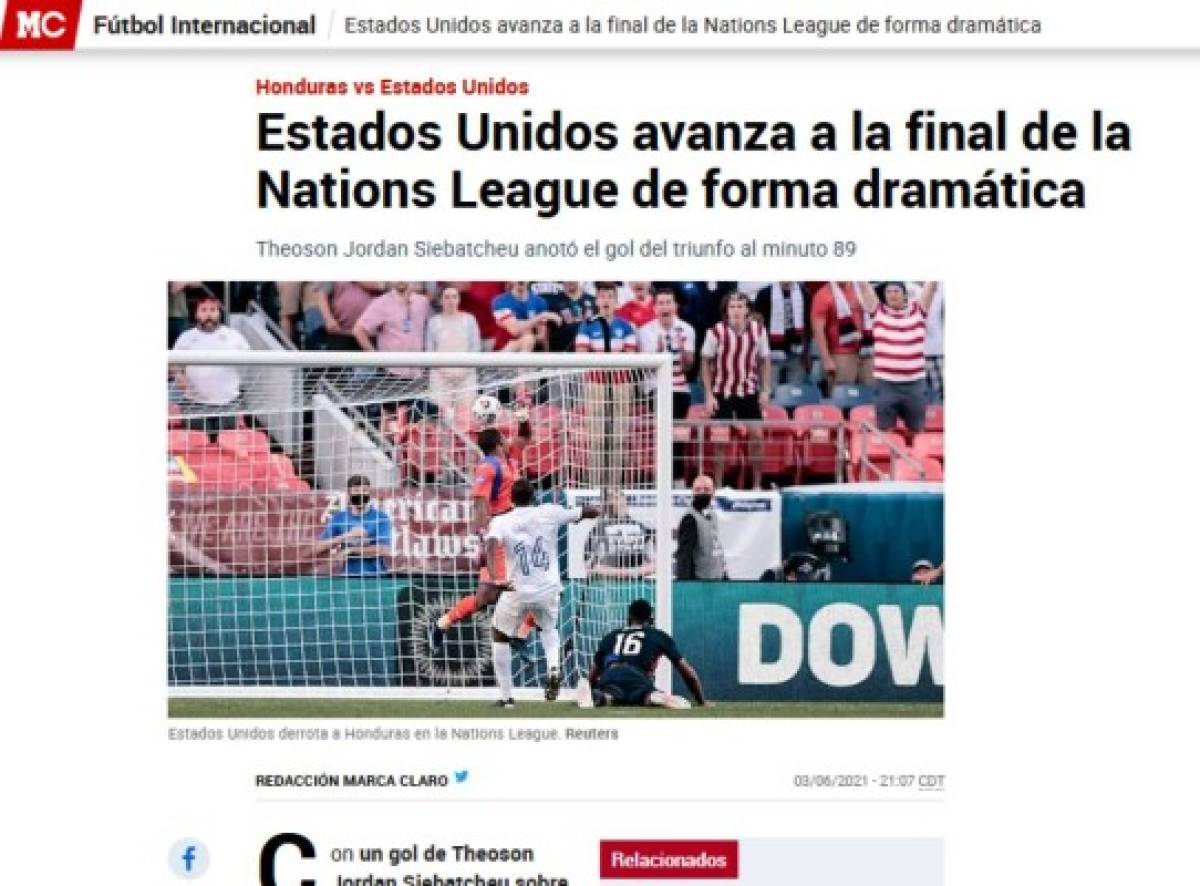 'Bofetada, polémico y con mejor fútbol'; Lo que dice la prensa de la derrota de Honduras ante EUA