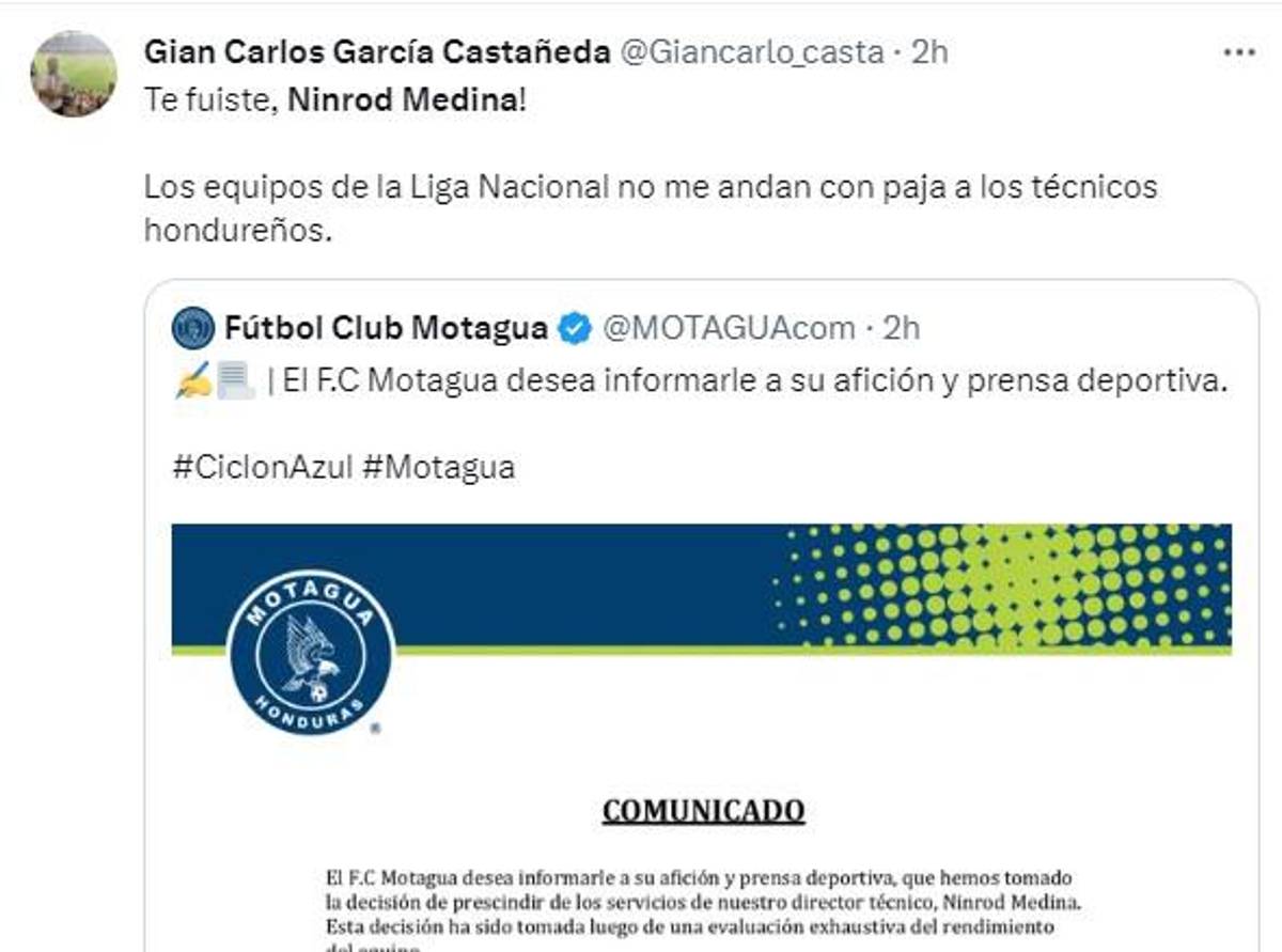 Lo que dicen los periodistas hondureños sobre el despido de Ninrod Medina en Motagua: “Nunca fue el DT que ocupaban”