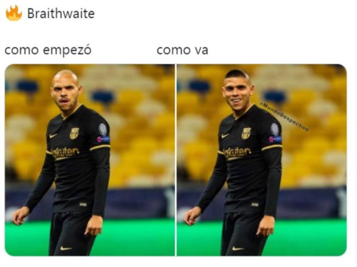 Braithwaite marca doblete con el Barcelona en Champions y los memes estallan las redes