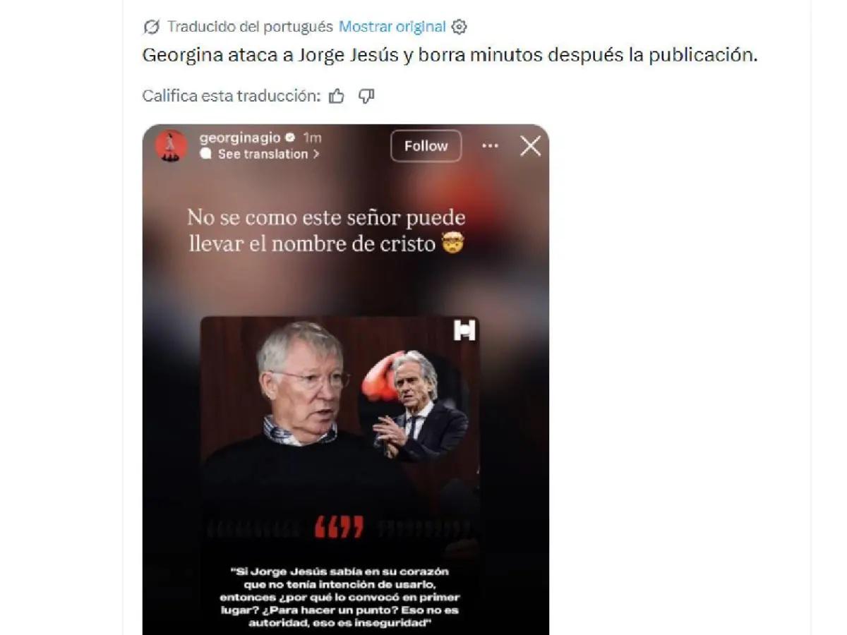 Georgina dejó el peor mensaje a Jorge Jesús y CR7 la obligó a esto por Portugal