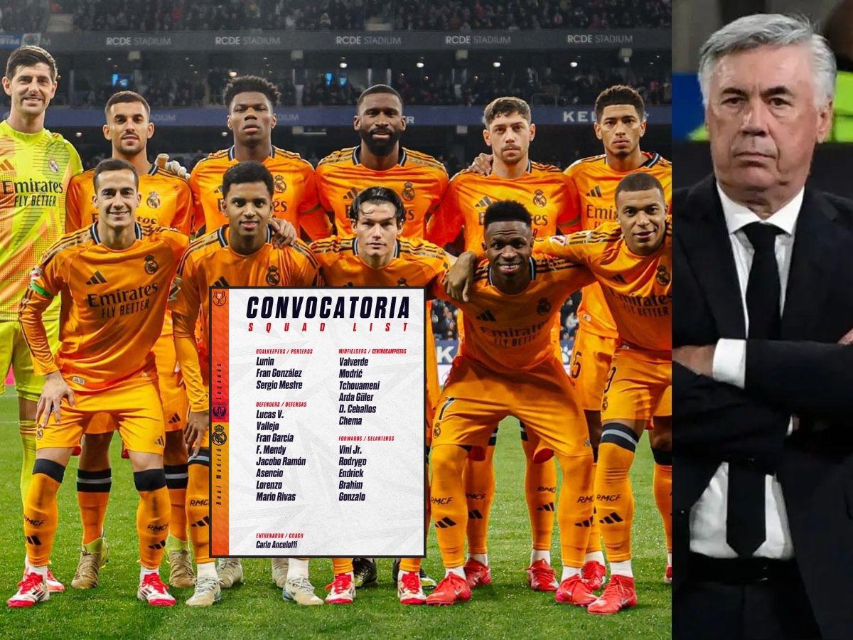 Sin Mbappé, Bellingham y Courtois: Ancelotti sorprende con la convocatoria de Real Madrid para la Copa del Rey