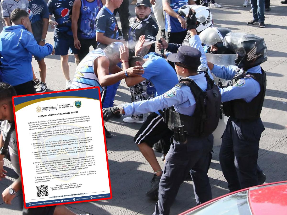 Policía Nacional emite nuevo comunicado luego del caos entre barras de Motagua y Olimpia: 30 vehículos con daños