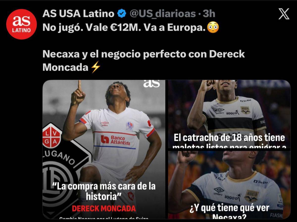 AS alucina su fichaje a Europa: así reacciona la prensa por el traspaso de Dereck Moncada a Lugano