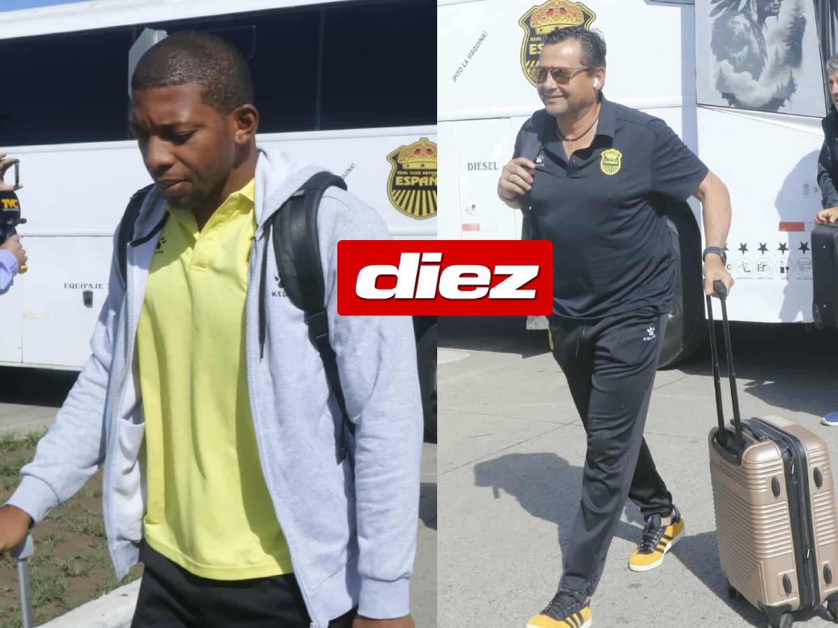 Buba López y Jeaustin Campos llegando al aeropuerto internacional Ramón Villeda Morales de San Pedro Sula.