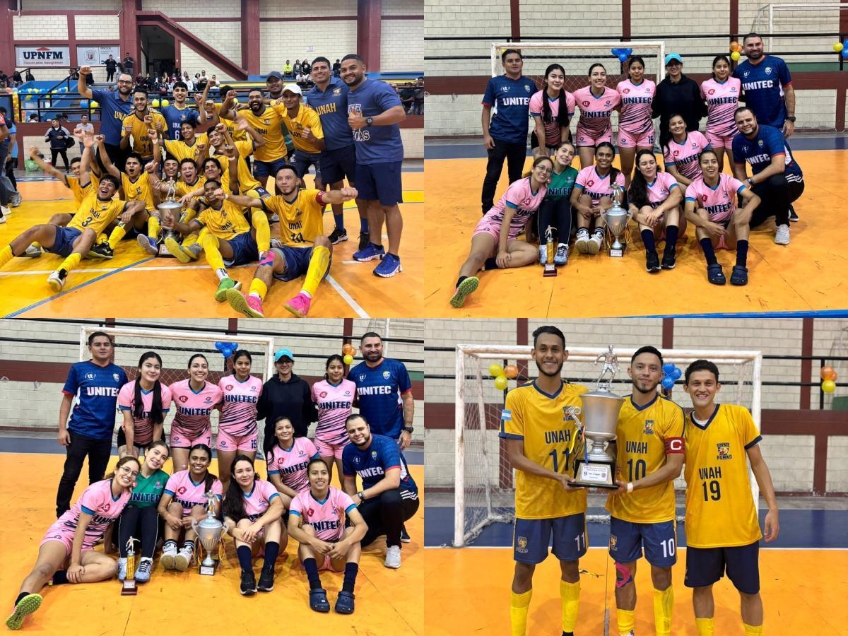 UNAH y UNITEC se coronan campeones universitarios del futsala en la rama masculina y femenina, respectivamente