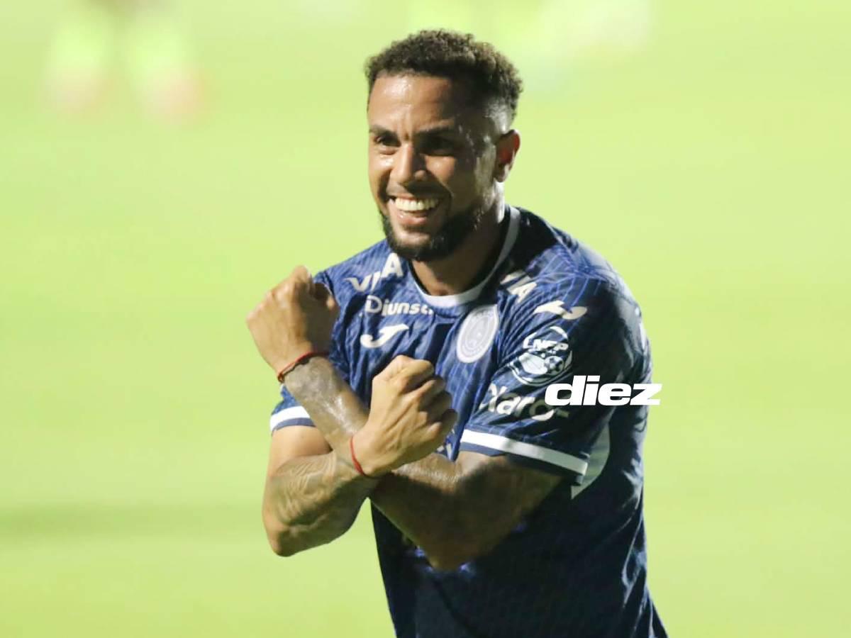 Celebración de Rodrigo de Olivera tras su gol frente a su exequipo.