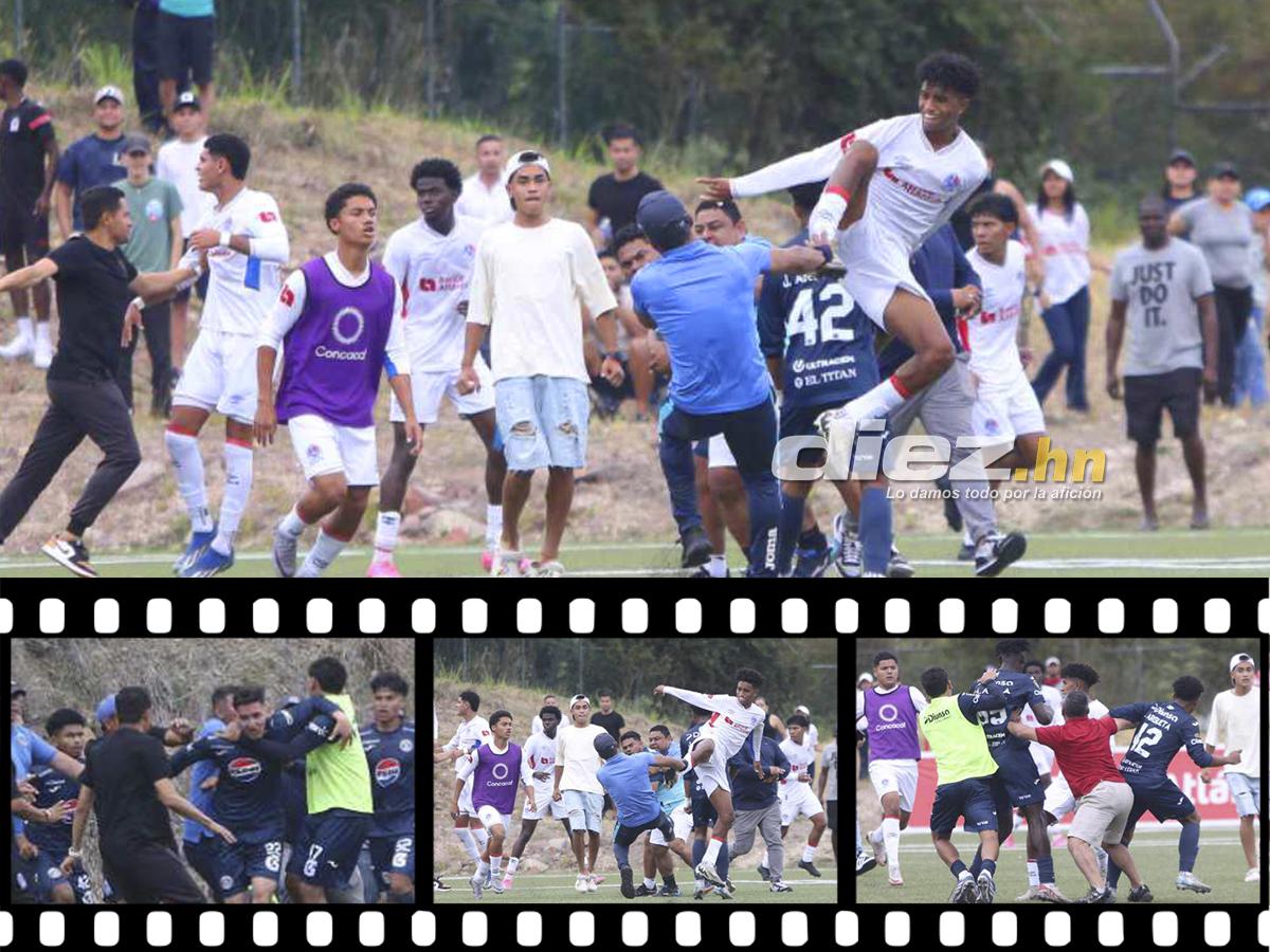 Enfrentamiento a puño limpio: Familiares y jugadores terminan la final de reservas entre Olimpia y Motagua entre golpes