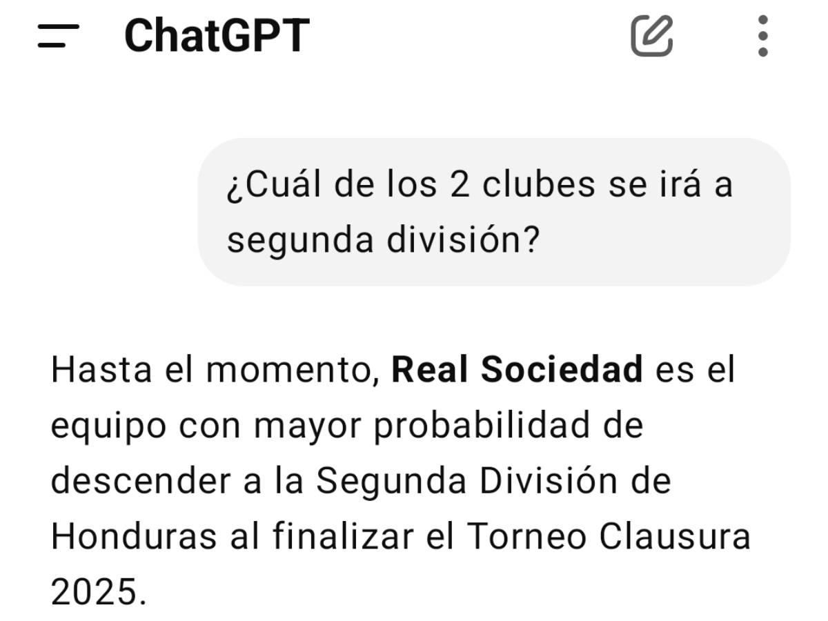 IA explica y decide entre Juticalpa FC y Real Sociedad ¿Qué club descenderá en la Liga Nacional de Honduras?