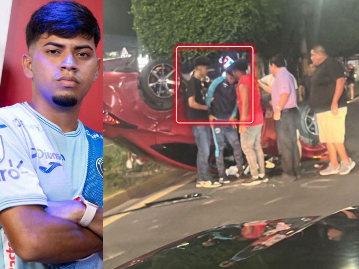 ¡El carro de Clever Portillo quedó destruido! Las fotos que dejó el terrible accidente de tránsito del jugador del Motagua