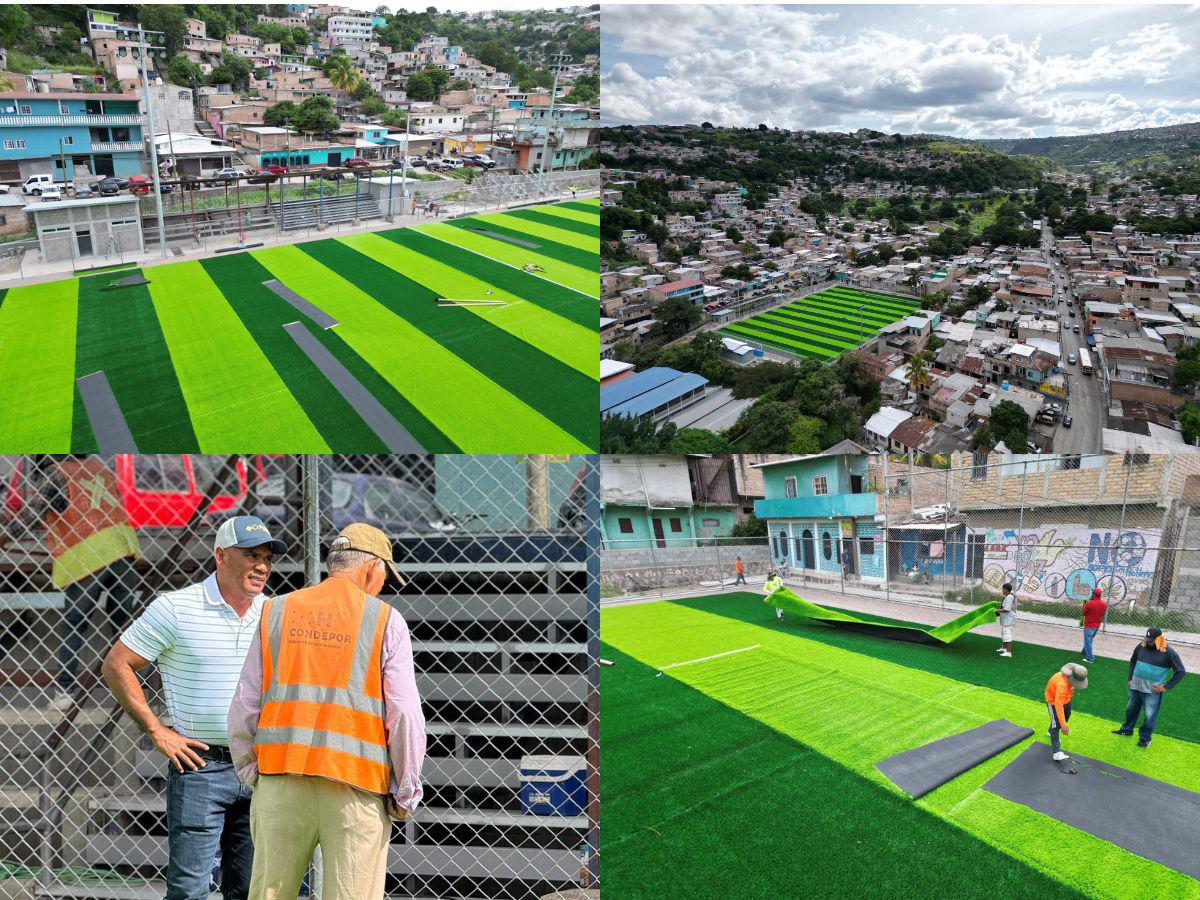 En fotos: Condepor supervisa avances de la construcción de moderna cancha sintética en popular colonia de Tegucigalpa