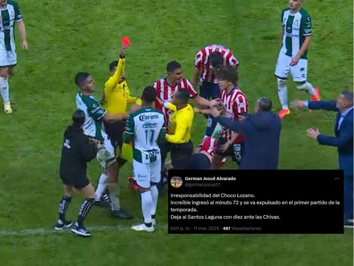 Prensa mexicana arremete contra el “Choco” Lozano tras infantil expulsión en el Santos vs Chivas: “Increíble”