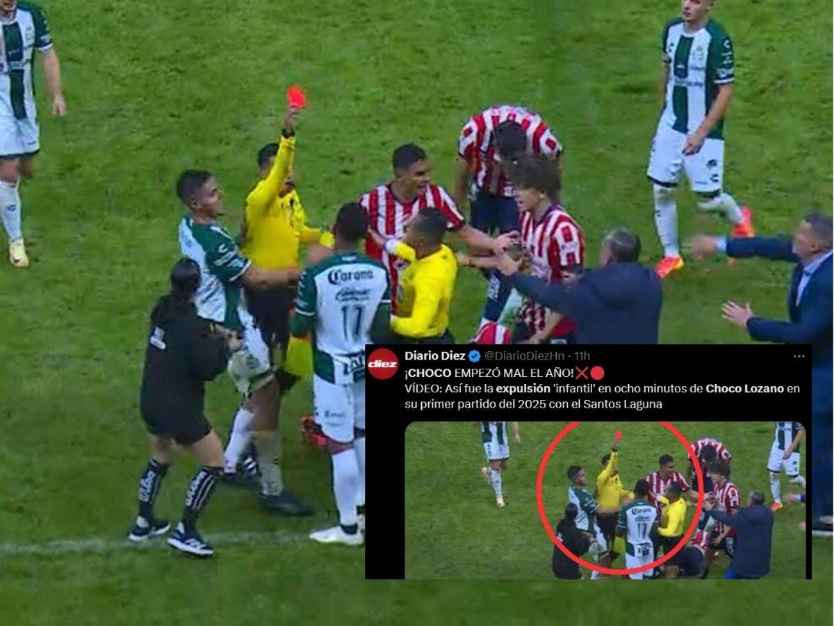 Prensa mexicana arremete contra el “Choco” Lozano tras infantil expulsión en el Santos vs Chivas: “Increíble”