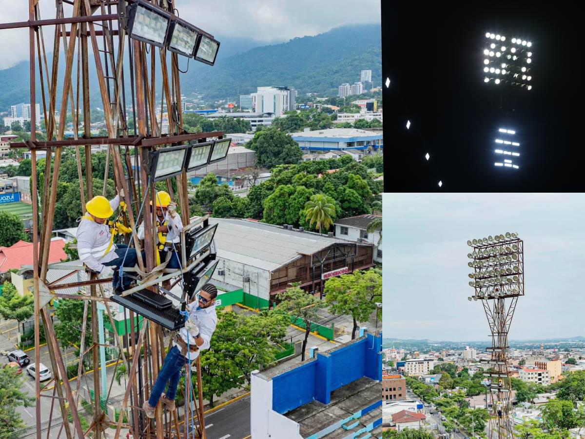 ¡Avanza el mejoramiento de la iluminación! Se han instalado nuevas lámparas en el Morazán para el juego Honduras y México