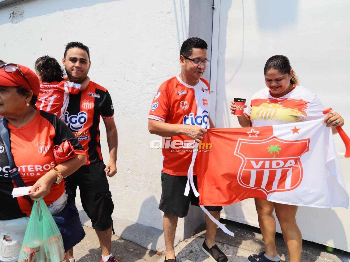 Marea Roja en La Ceiba, bellas hinchas del Vida invaden y aficionado se roba el show con extraño vestuario