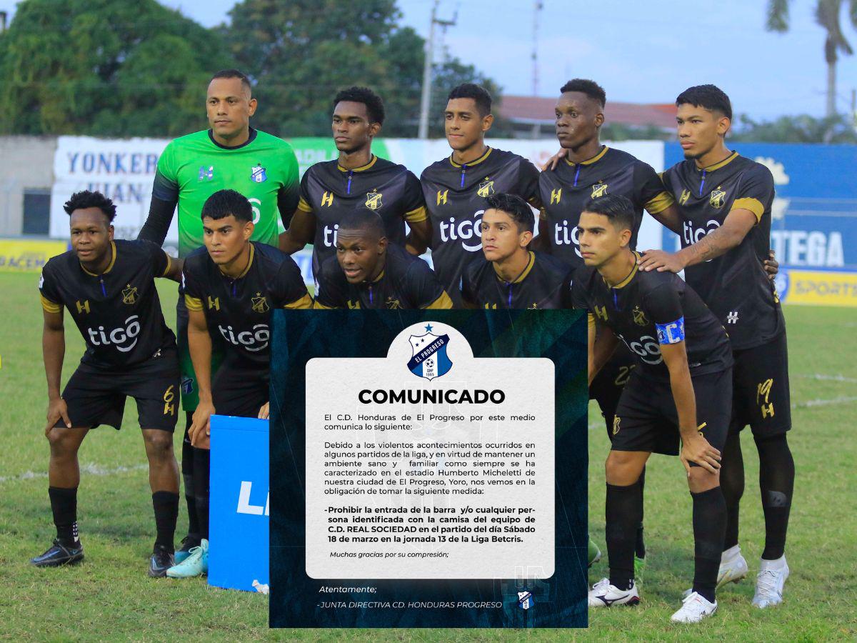 ¡Honduras Progreso gira comunicado y le prohíbe la entrada a su estadio a la barra organizada del Real Sociedad!