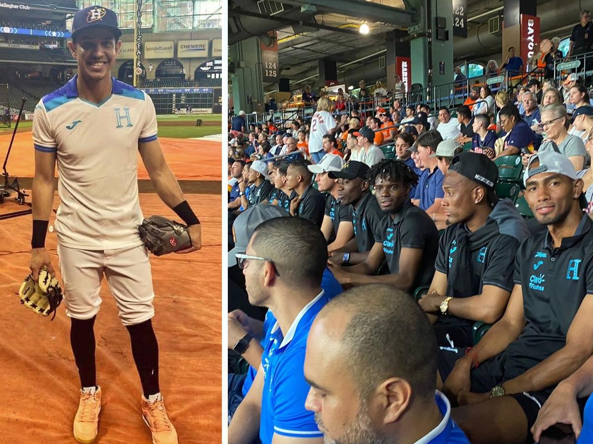 Mauricio Dubón salta al diamante del Minute Maid Park portando la camiseta de la Selección Nacional de Honduras