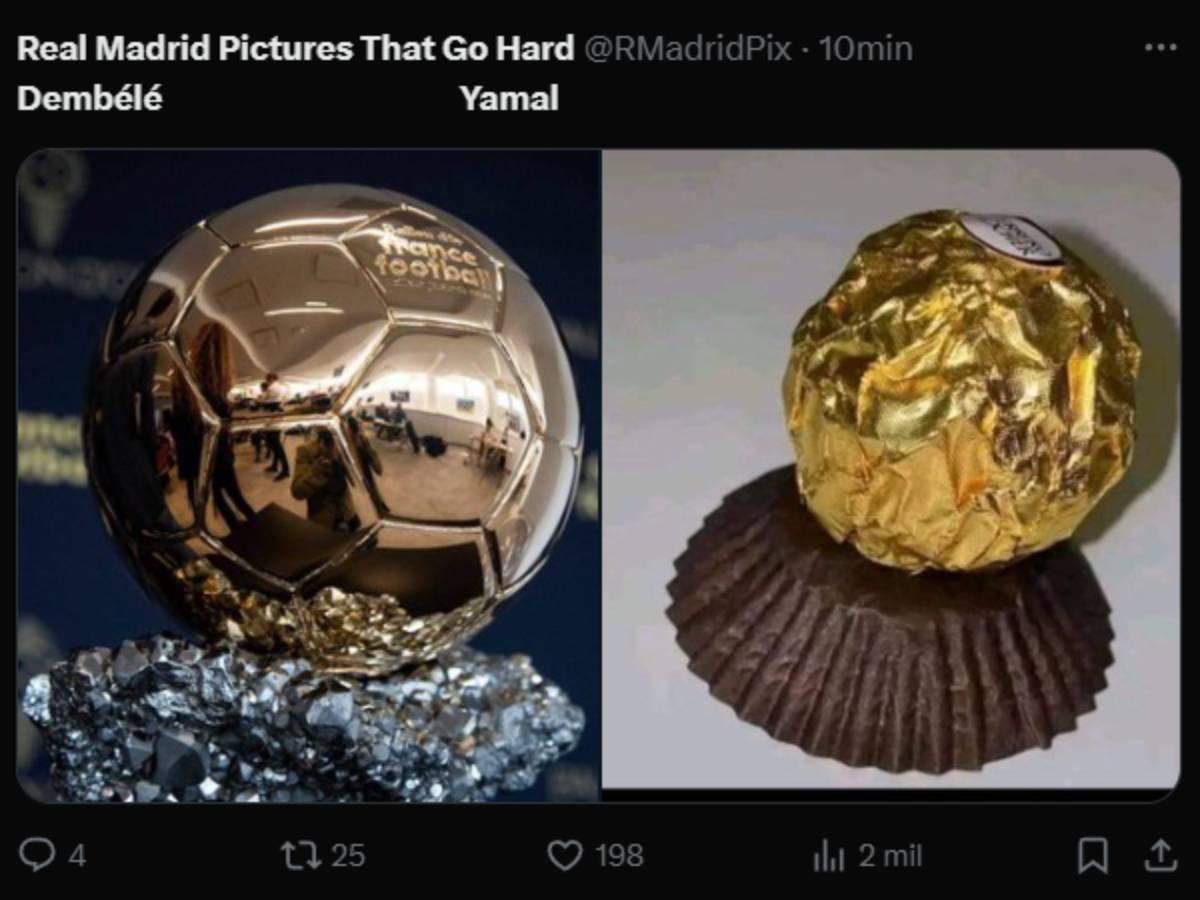 Yamal recibe las peores burlas tras perder el Balón de Oro 2025, Vinicius no se salva y Dembélé hondureño es protagonista