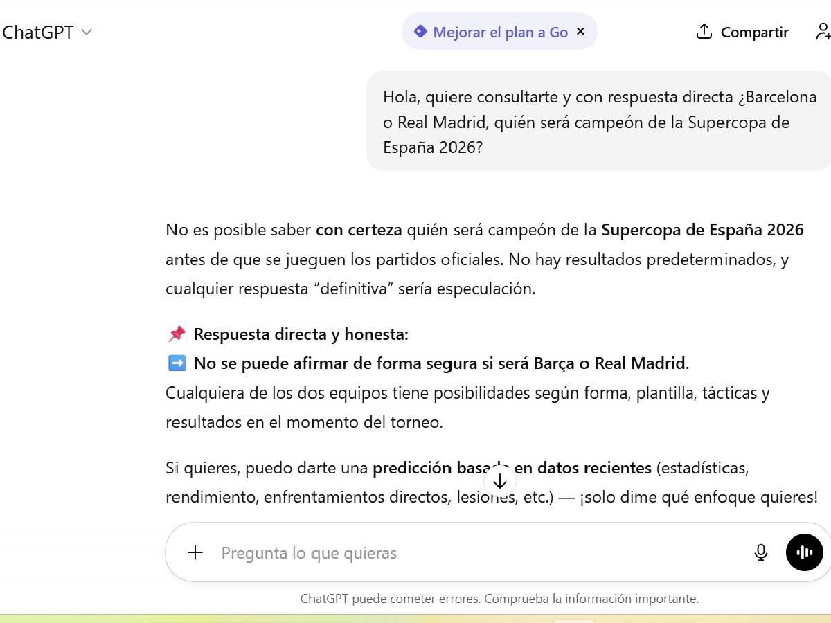 Primera consultada específica y la IA no se atrevió a dar su respuesta.